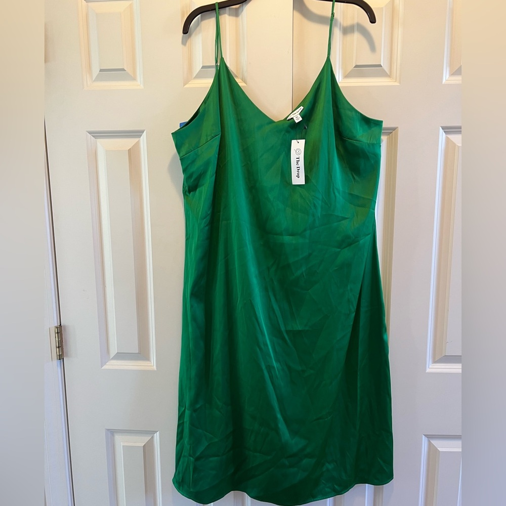 The Drop Women’s Green V-Neck Midi Slip Dress Size XXLarge